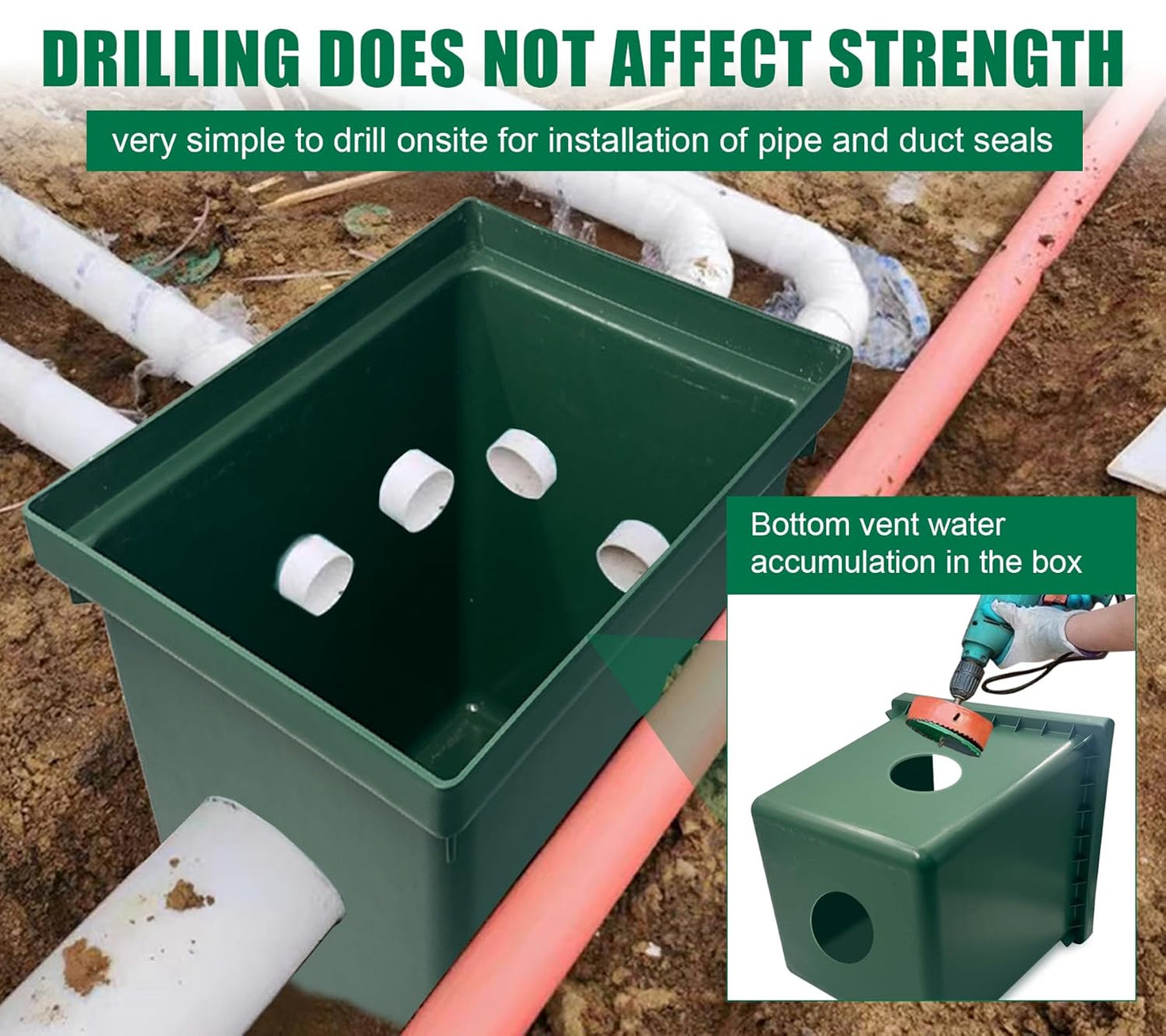 24x16x16 Underground Splice Box Rectangular Electrical Junction Boxes Polyethylene Distribution Pull Chamber W/FRP Inspection Cover Access Enclosure Pit Drillable Tapered Wiring Box for Cable