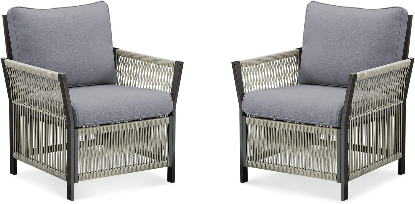 2 Pieces Wicker Bistro Set Chairs Patio Porch Furniture Sets, All-Weather PE Rattan Outdoor Conversation Set for Porch, Deck, Poolside, Bistro Chair Set with Removable Cushion-Beige