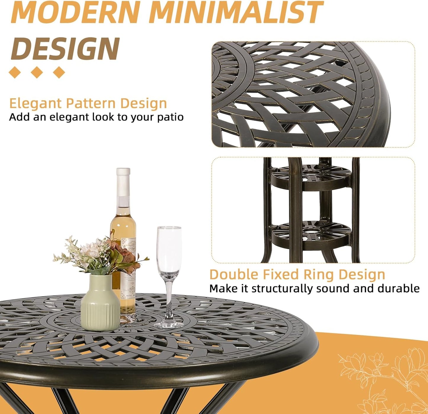 3 Pieces Patio Swivel Bar Set, Patio High Top Bar Table and Chairs Set, All-Weather Cast Aluminum High Swivel Bar Stools Chair Set of 2 and 31" Table, Patio Bistro Set for Garden, Balcony