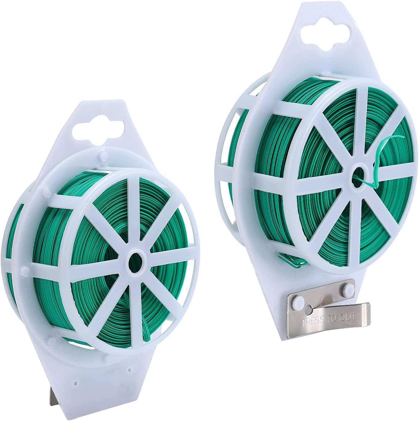 GSM Brands Twist Ties: 328 Feet Plastic Coated Wire to Tie Garden Plant or Office Cable with Convenient, Built-in Cutter (Green)