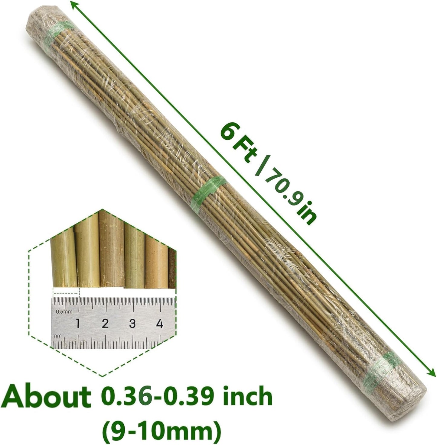 50 Pcs Bamboo Stakes for Plant 6 Feet (70.8 inch), Garden Bamboo Plant Stakes for Plants Support, Climbing Plants, Tomatoes, Sunflowers, Beans, Potted Plants, Trees