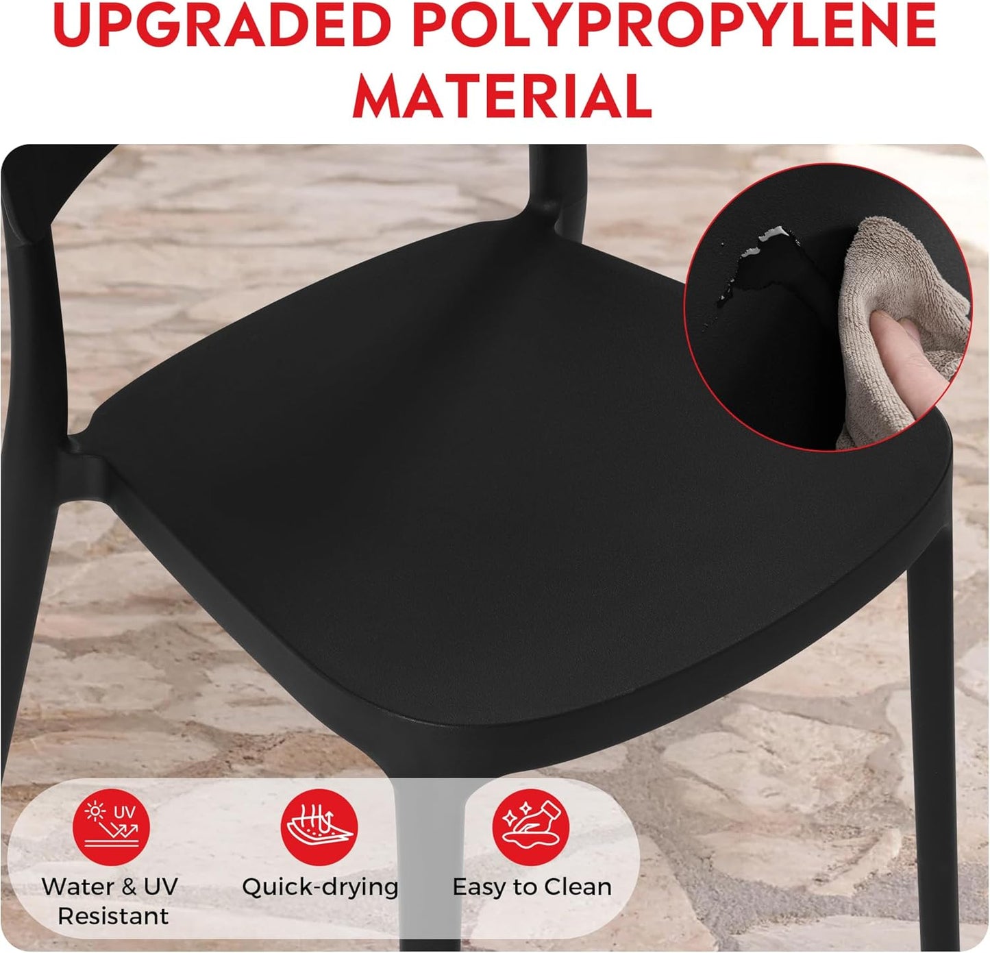 5-Piece Outdoor Dining Set, HDPE Patio Square Bistro Table and Stackable Chairs Sets for 4, Patio Furniture All Weather for Backyard Poolside, Black