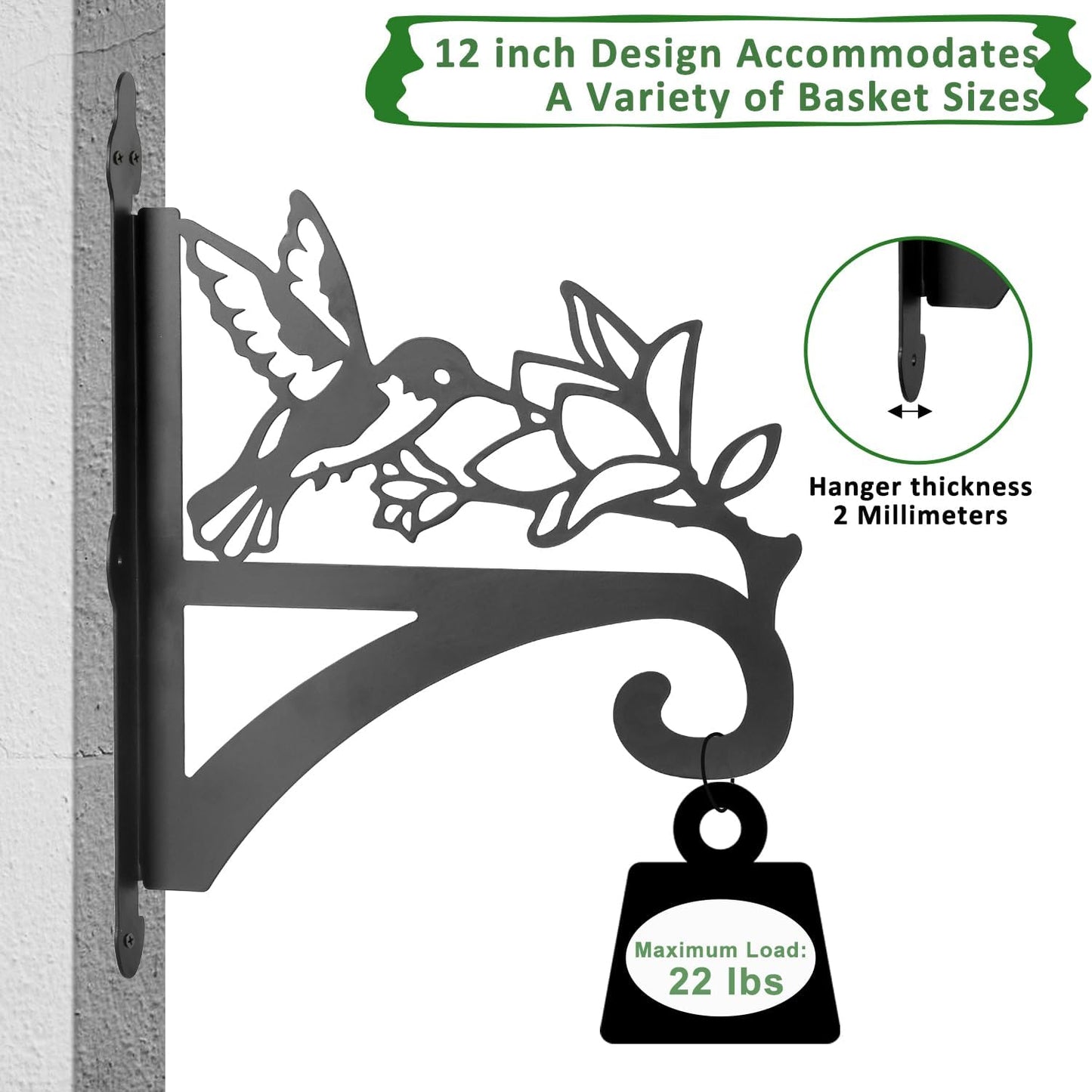 ATKKE Hanging Plant Bracket Hangers Indoor Iron Wall Mount,11” Hummingbird Silhouette Ornamental Iron Hangers Hookers for Flower Pot Lantern Bird Feeder Wind Chimes