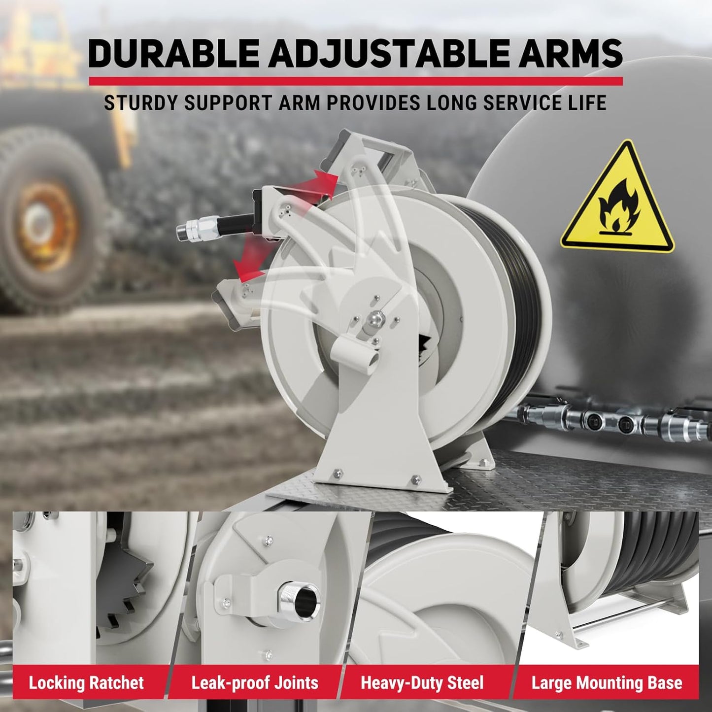 Fuel Hose Reel, 1" x 33' Diesel Fuel Reel with Refueling Nozzle, 300 PSI Heavy-duty Steel Construction Used for Aircraft Ship Vehicle Tanker Truck