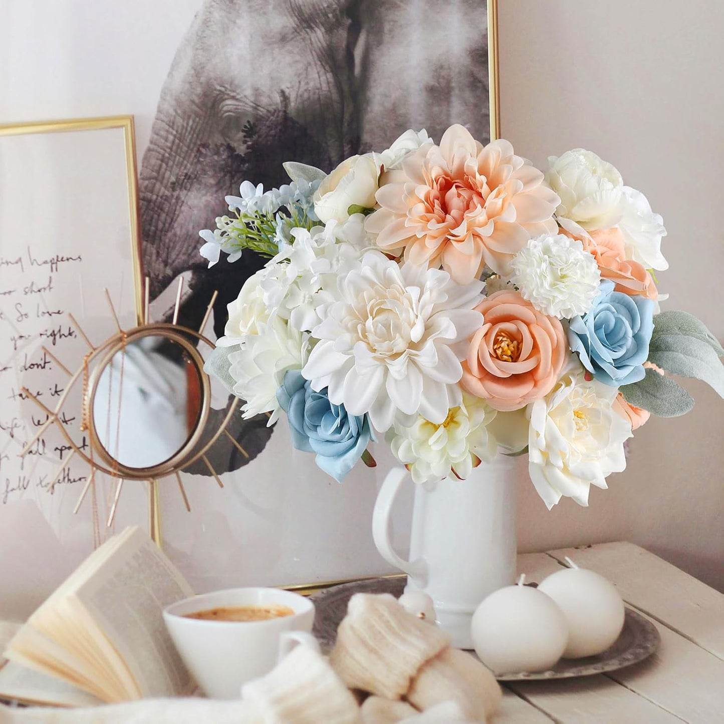 AGIRL Artificial Flowers Combo Silk Mix Purple Fake Flower with Stems for DIY Wedding Bouquets Centerpieces Arrangements Table Chair Decor Baby Shower Home Decor (Champagne Blue)