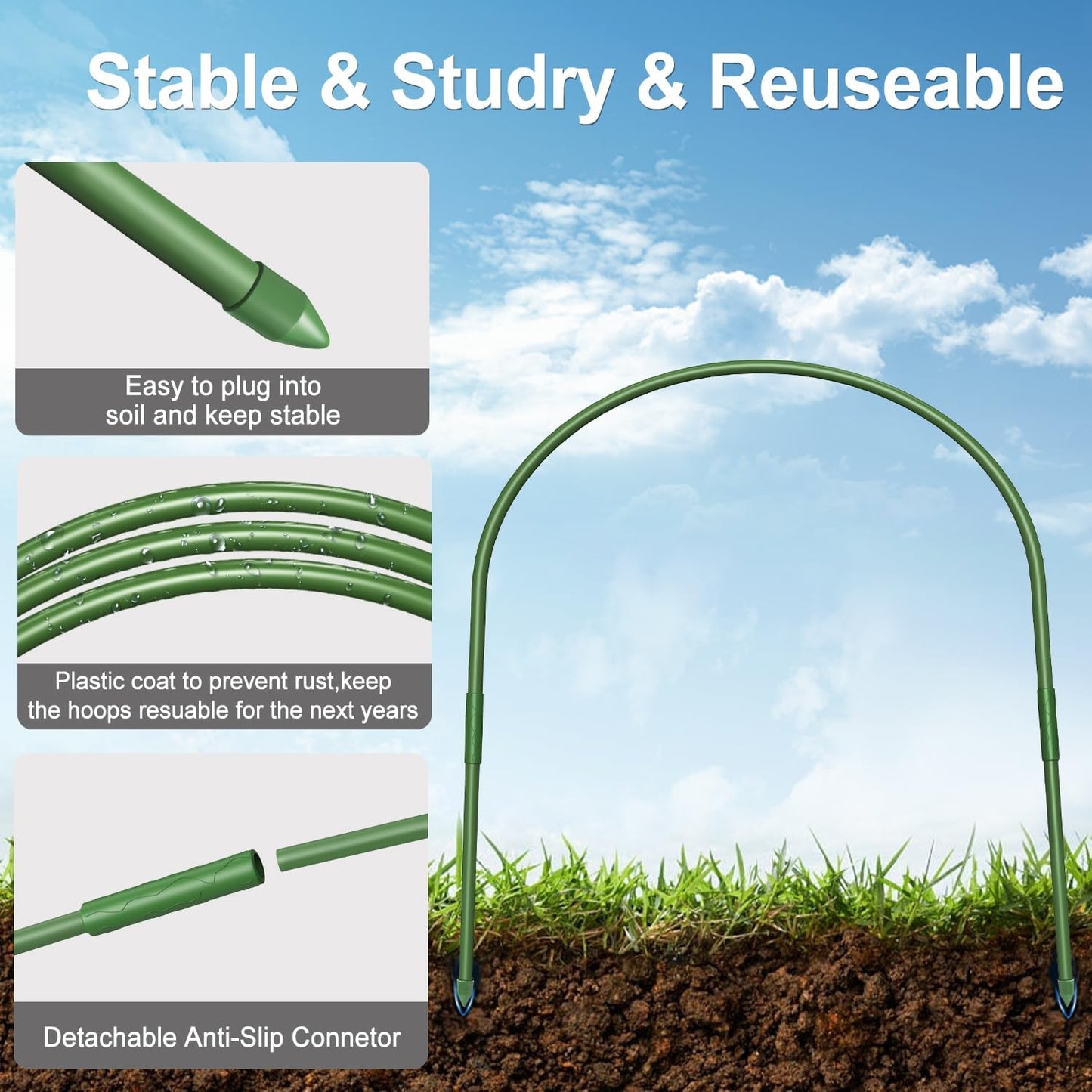 FOTMISHU 6Pcs Garden Hoops, 19.7"x23.6" Greenhouse Hoops Rust-Free Grow Tunnel, Garden Stake with Plastic Coated Plant Supports for Raised Beds Row Cover Garden Fabric