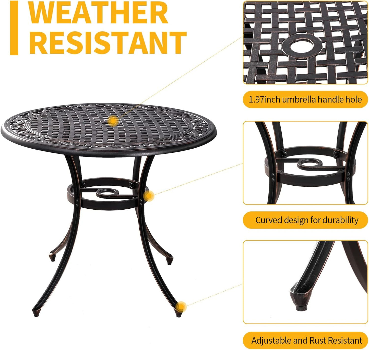 5-Piece Patio Dining Set Outdoor Bistro Set,Anti Rust Cast Aluminum Patio Table and Chair Set of 4 with Umbrella Hole,Suitable for Patio Garden Deck(Antique Bronze)