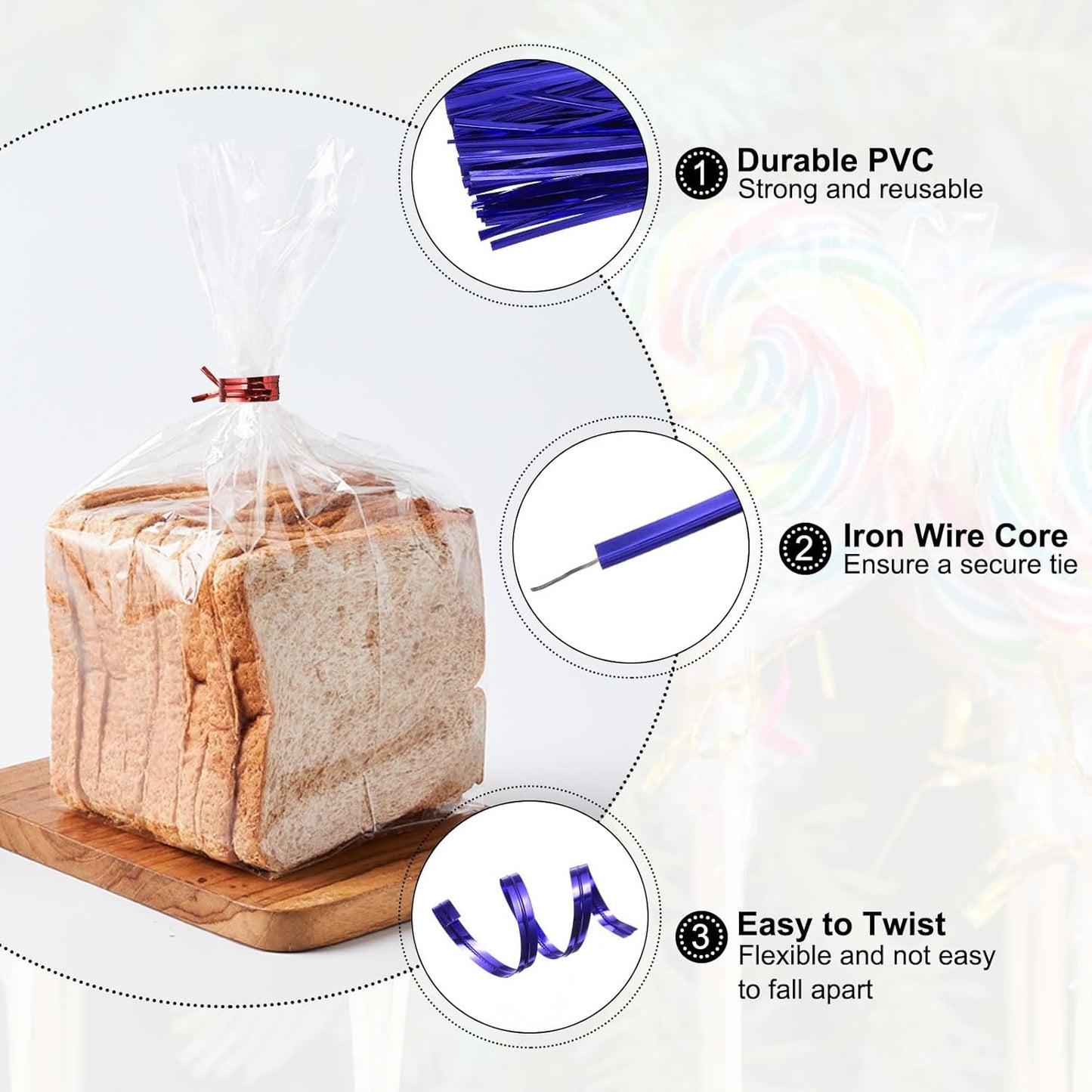 HARFINGTON 800pcs Bag Twist Ties 4.7" Reusable Plastic Metallic Twist Ties Wire Cable Ties for Party Bread Candy Cake, Blue