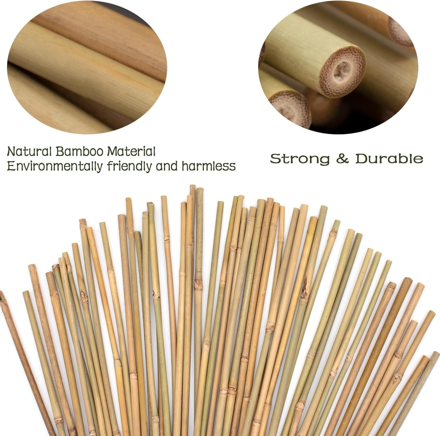 50PCS Plant Stakes,Natural Bamboo Stakes,Garden Stakes for Indoor and Outdoor Plants,POLIUMB Poles Sticks for Tomatoes,Beans,Flowers,Trees Potted and Climbing Plants-18 inches