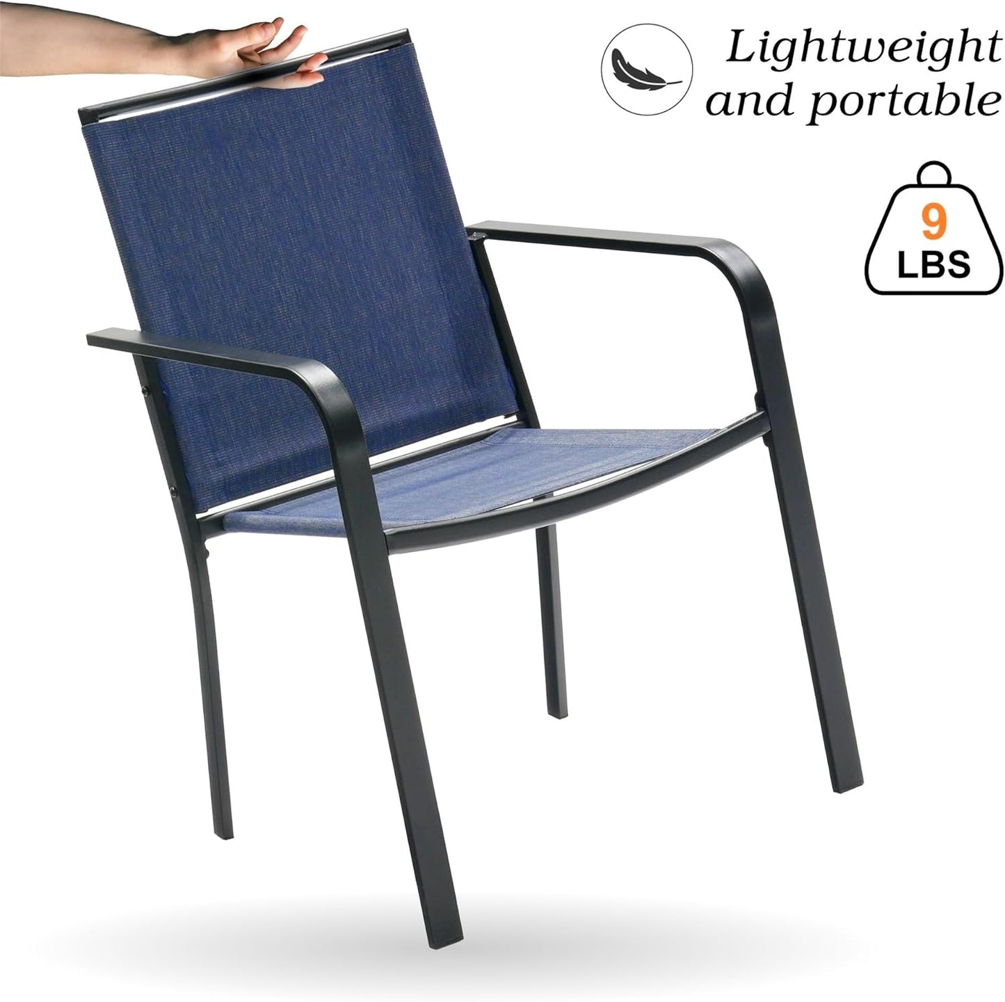 7-Piece Outdoor Dining Set, 48'' Round Table with 6 Stackable Chairs All Weather Furniture Set - Navy