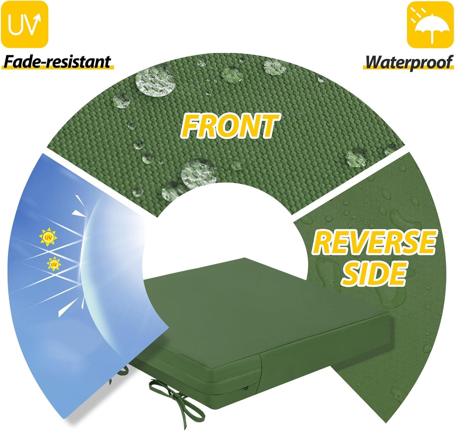 AAAAAcessories Outdoor Seat Cushions for Chairs, Waterproof, Fade-Resistant Patio Furniture Replacement Cushions, 18" x 18" x 2", Set of 2, Dark Moss