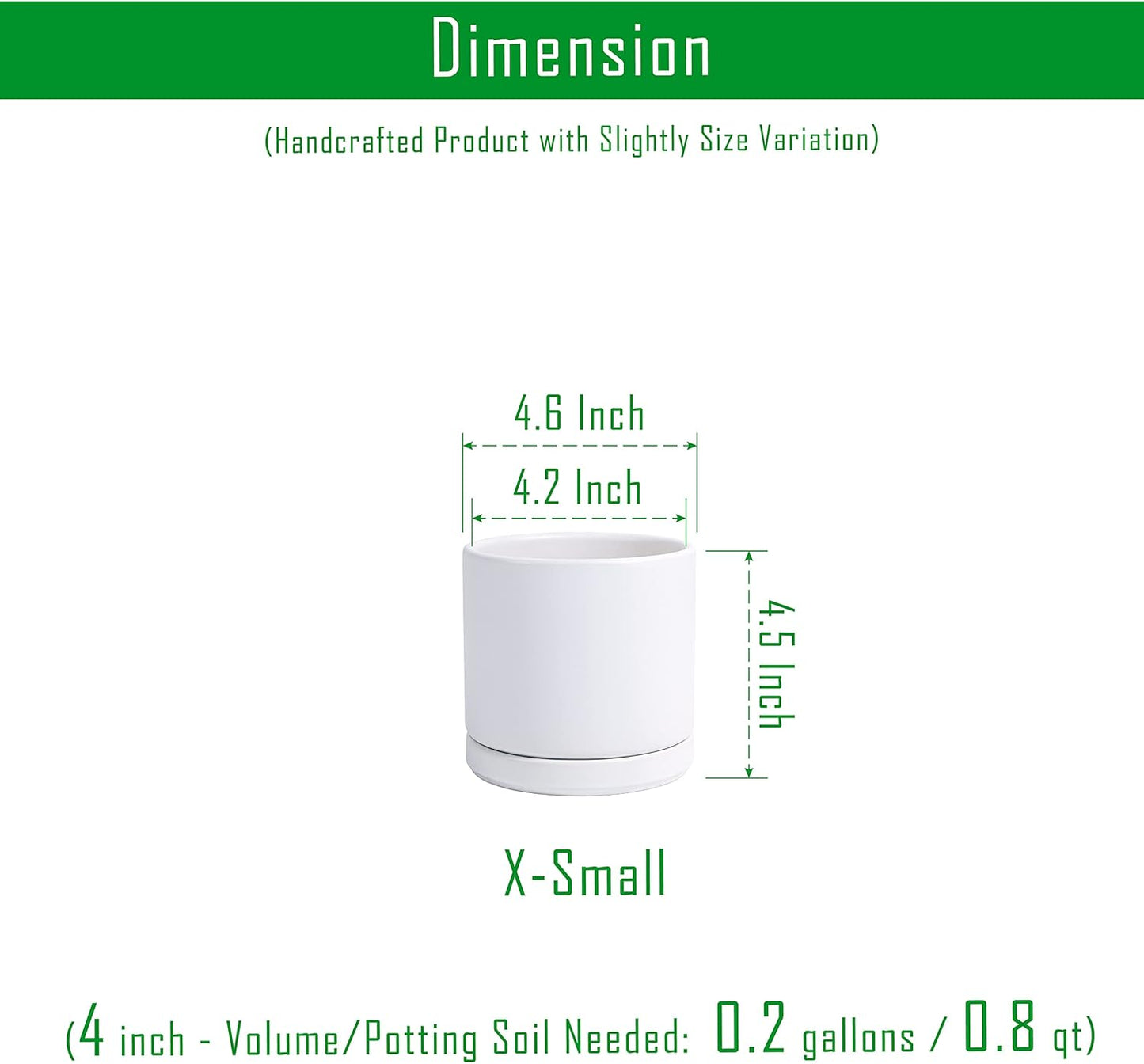 D'vine Dev Set of 4 Small Ceramic Plant Pots, 4.6 Inch Succulent Planter Pot for Plants with Drainage Hole and Saucer, White, 94-X-B-1