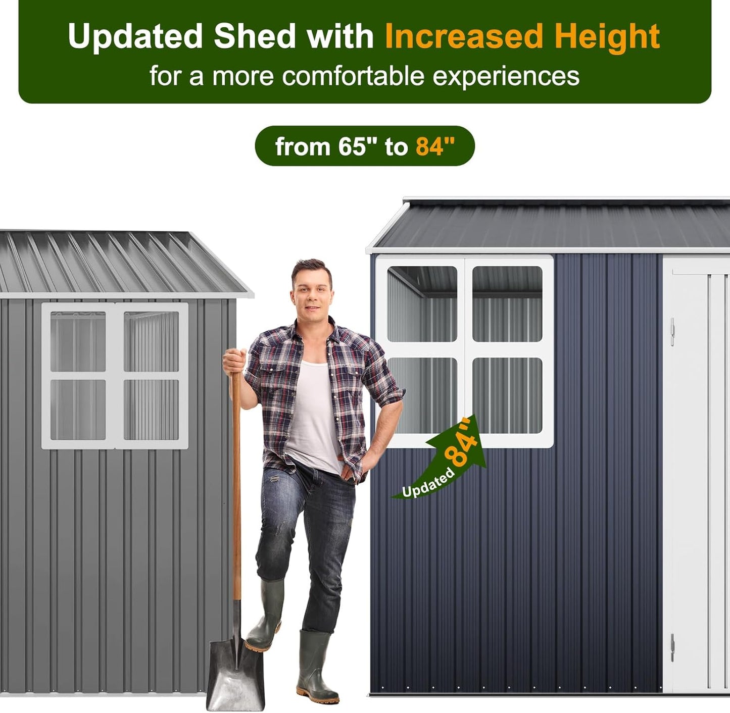 12x10 FT Metal Sheds & Outdoor Storage: Heavy Duty Garden Sheds with Dual Transparent Panels, 2x4-Pane Windows & Hinged Double Doors, Weatherproof Tool Shed for Backyard, Garden, Patio, Grey/White