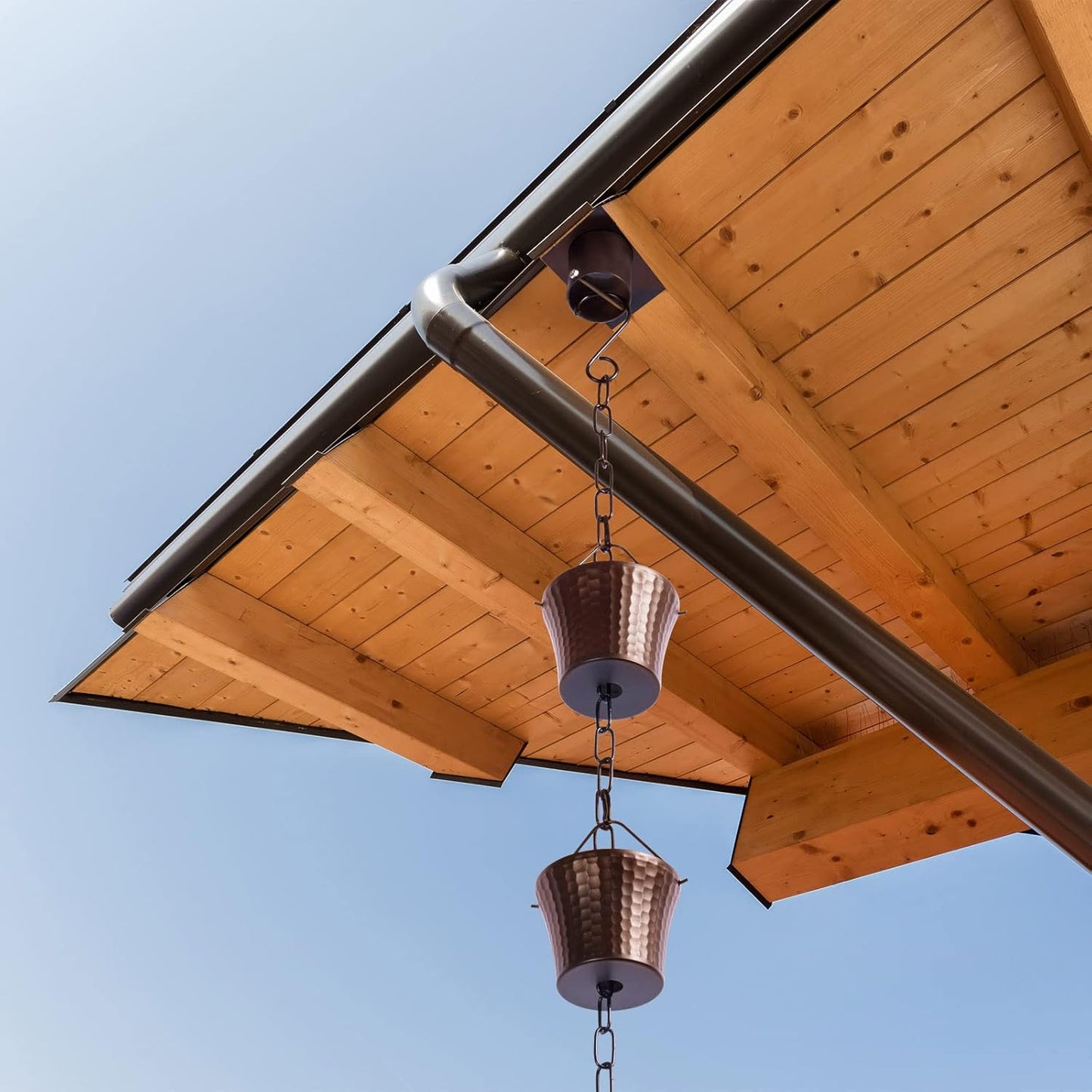 Rain Chains for Gutters with Adapter,Wrought Iron Rain Chain Set 8.5 Ft Not Rust, Gotta Drain with Sturdy Anchoring Stake, 14 Cups, 1 Hook, Adjustable Gutter Downspout for Outdoor Decorative