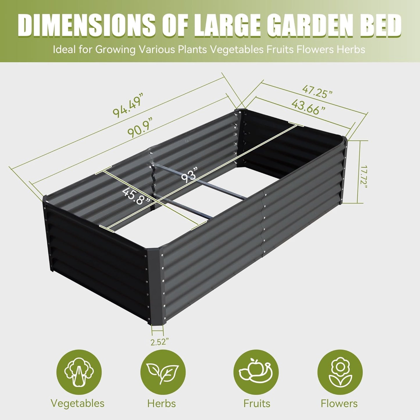 Domi Galvanized Raised Garden Bed, Outdoor Planter Garden Boxes Large Metal Planter Box for Gardening Vegetables Fruits Flowers, Dark Grey (8x4x1.5ft)