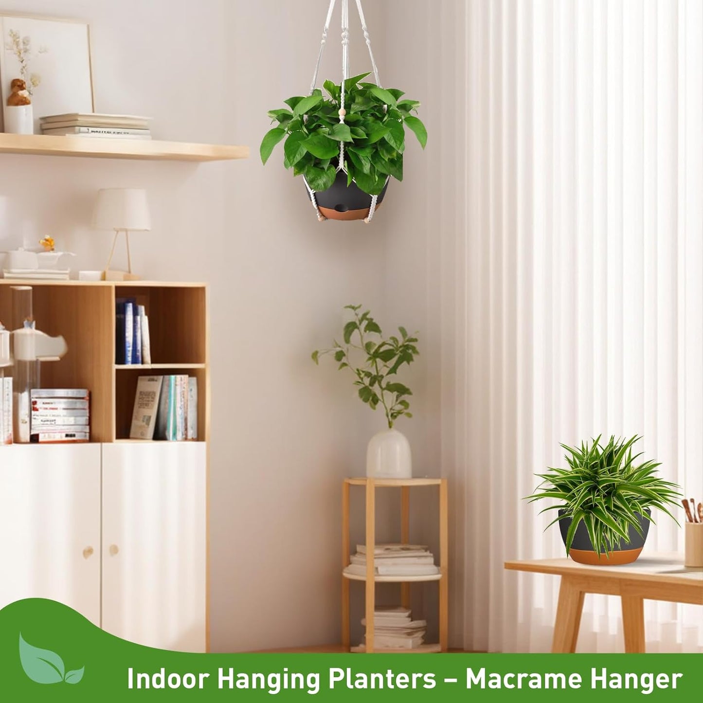 10 Inch Hanging Planters for Indoor & Outdoor Use (2 Pack) - Self-Watering & Drainage Flower Pots with Chain & Macrame Hangers (Deep Gray, 10 in)