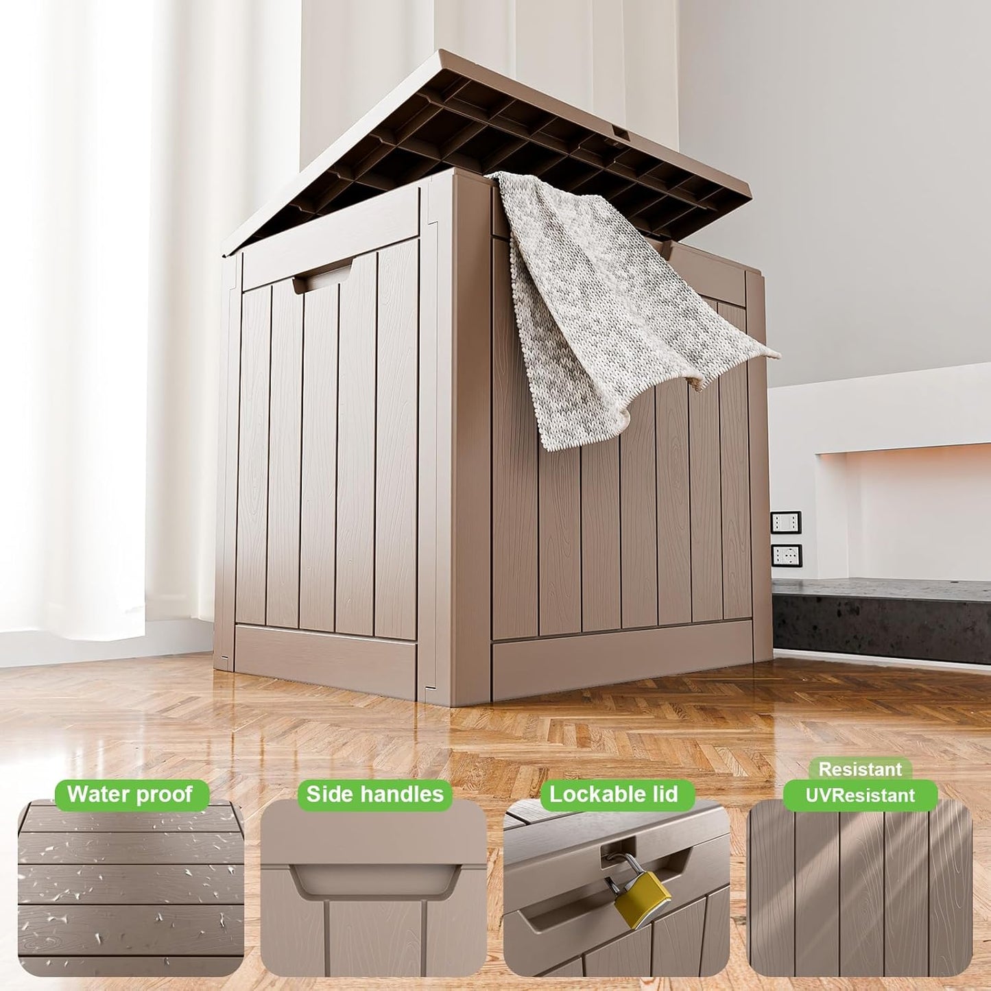 31 Gallon Waterproof Outdoor Storage Box,Resin Deck Box,Lockable Outside Storage Box Container for Patio Furniure,Garden Tools (31 Gallon,Grey)