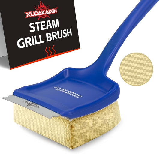 19" Large Bristle-Free Steam Cleaning Grill Brush,Replaceable BBQ Cleaning Head,Safe Grill Accessories for Cast Iron/Porcelain/Weber Gas/Charcoal Grill,Grill Cleaner for Outdoor Grill