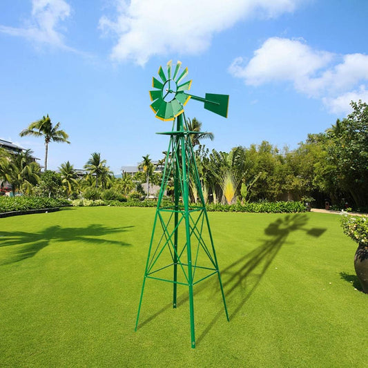 Garden Windmill for Yard Decor, 8 ft Tall Metal Windmill with Spinning Blades, Weather-Resistant Outdoor Windmill for Lawn, Farmhouse, Rustic & Farm Decor,Green