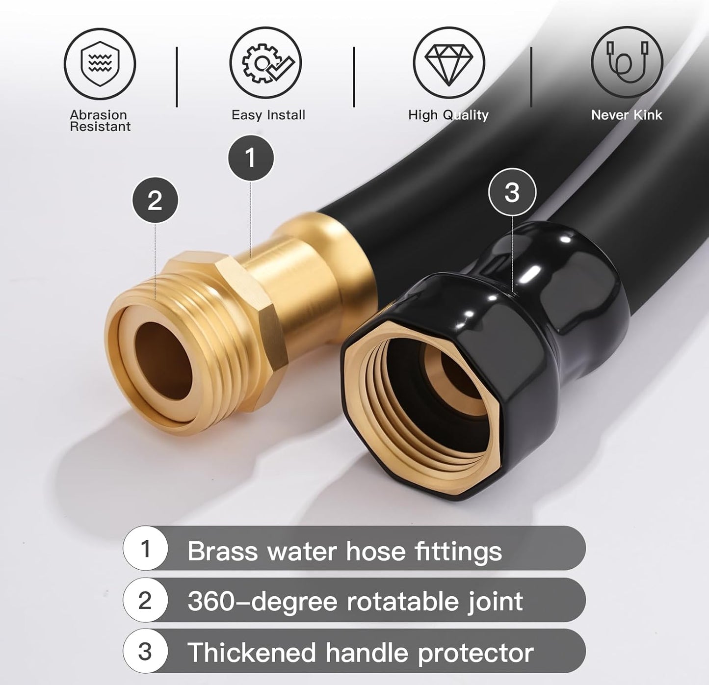 Garden Hose 5/8" x 25ft - No-Kink Flexible Water Hose 600 PSI Burst Pressure, Lightweight & Durable for Yard, Car Wash, Pets Black