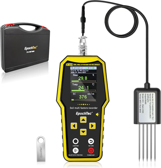 7 in 1 Soil Tester, ±1% High Precision Digital NPK Tester/Soil Moisture Meter/PH Tester/Temperature/EC Monitor for Agriculture, Plant Cultivation, Geological Survey with Data Storage & Export
