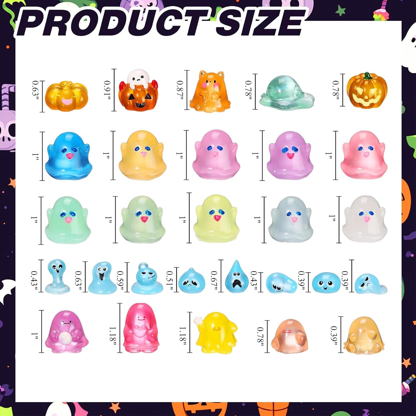 58 Pcs Halloween Luminous Mini Figures Glow in Dark Tiny Resin Figures Set Fairy House Diorama Accessories Halloween Pumpkin Ghost Skull Ornament for Garden Dollhouse Craft DIY (Wizard)