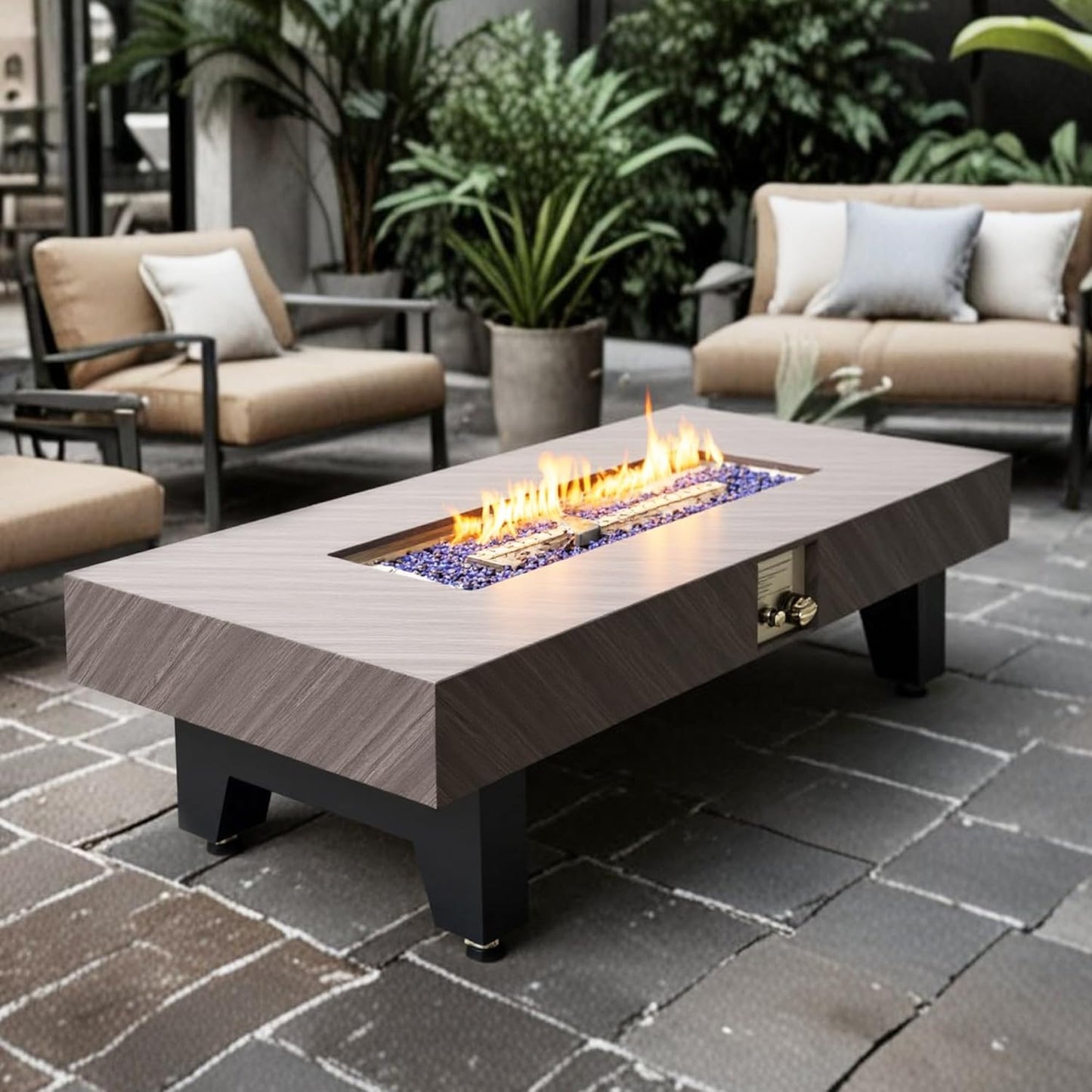 54”Propane Fire Pit,Outdoor Gas Fire Pit Table with Rain Cover,Rectangular Heater for Patio, Backyard, Deck,50,000BTU Outdoor Modern Patio Fire Pit.