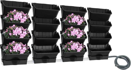 20 Pack Self Watering Wall Mounted Planter, Indoor and Outdoor Vertical Planter Wall Mounted Planter for Patio Outdoor Decor with Drainage Holes, Vertical Garden Planters for Indoor Plants- Black