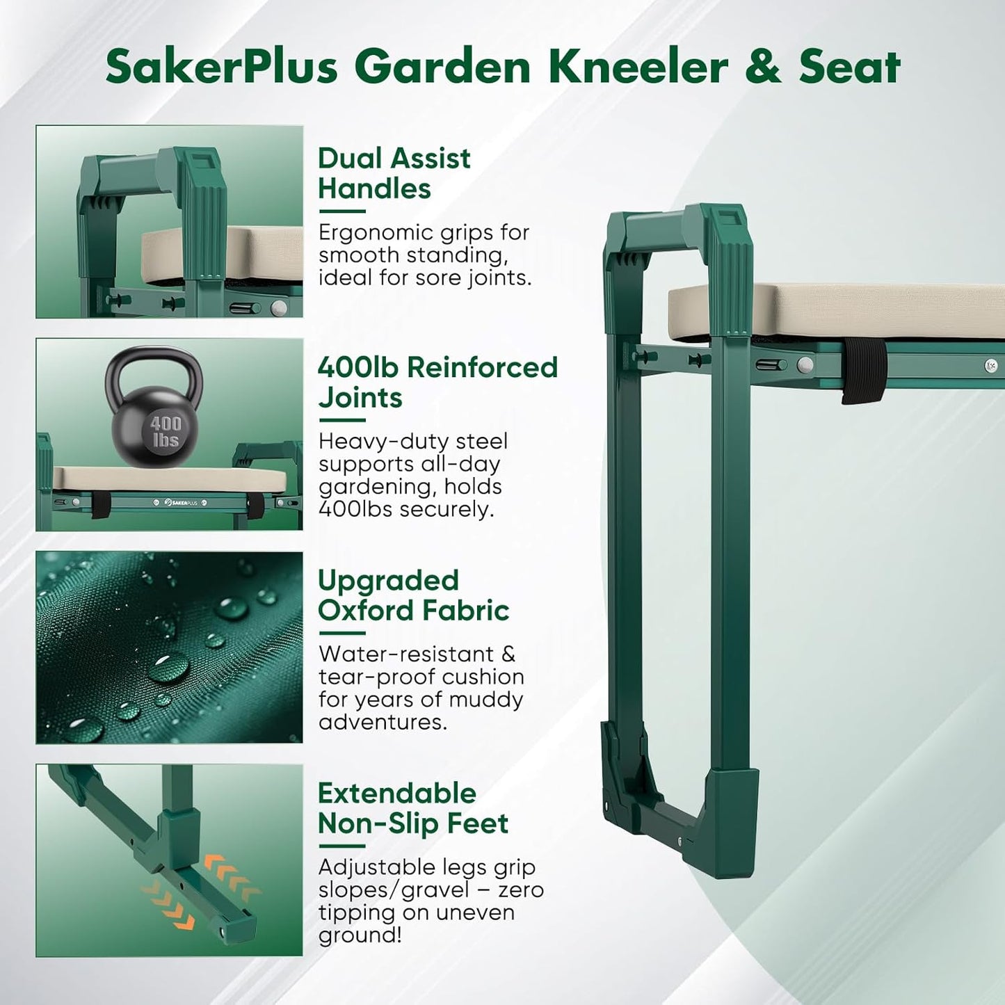 Garden Kneeler and Seat Foldable Kneeling Chair with Extendable Legs & Thickened Pad,Heavy Duty Foldable Gardener Stool with Tool/Storage Bags for Grandparents Gardeners