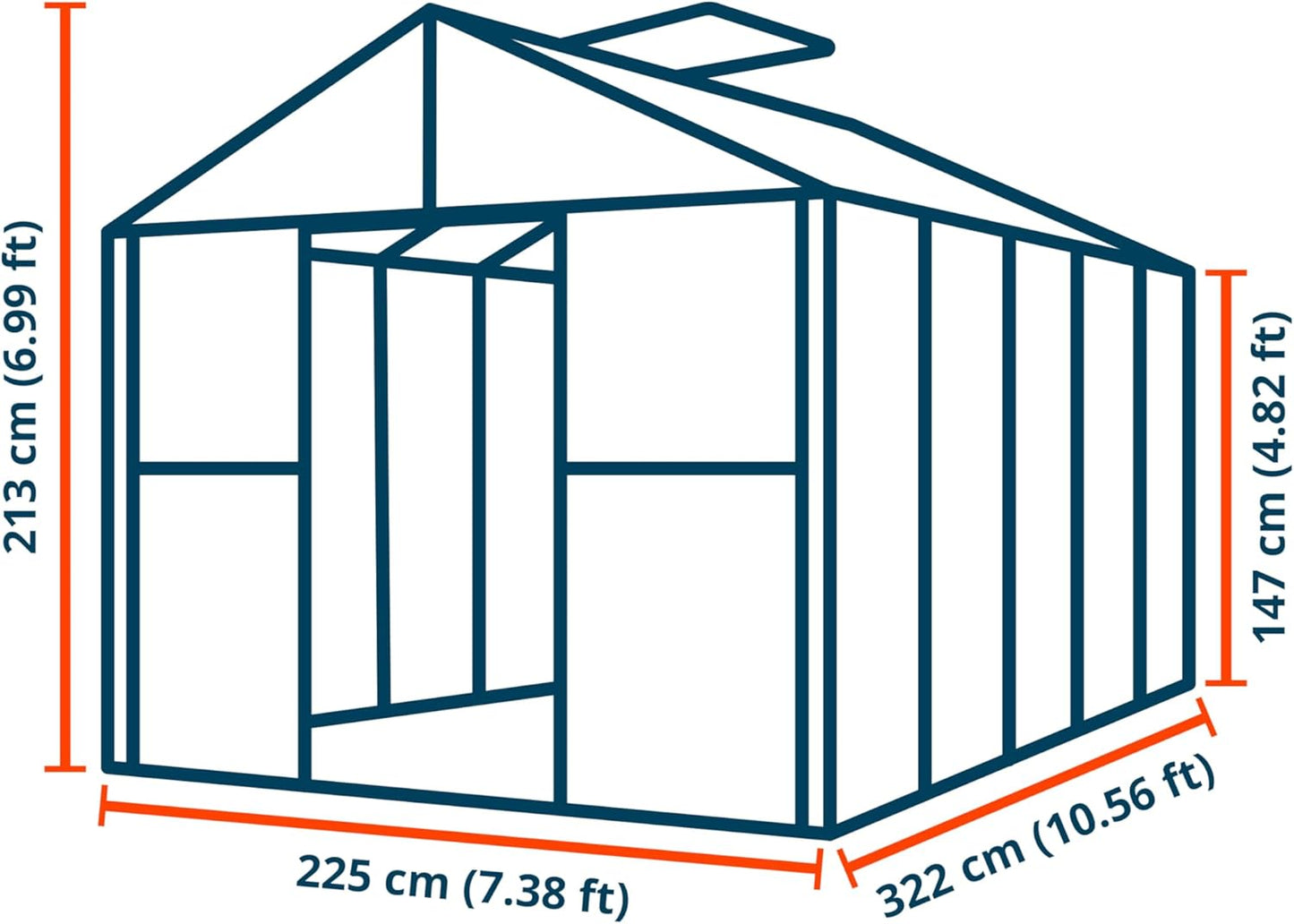 Greenhouse Topas 5 Aluminum Frame 7.4 x 10.6 ft Approx. 6 mm Polycarbonate Panels - with Bonus Base Frame and Automatic Vent Opener