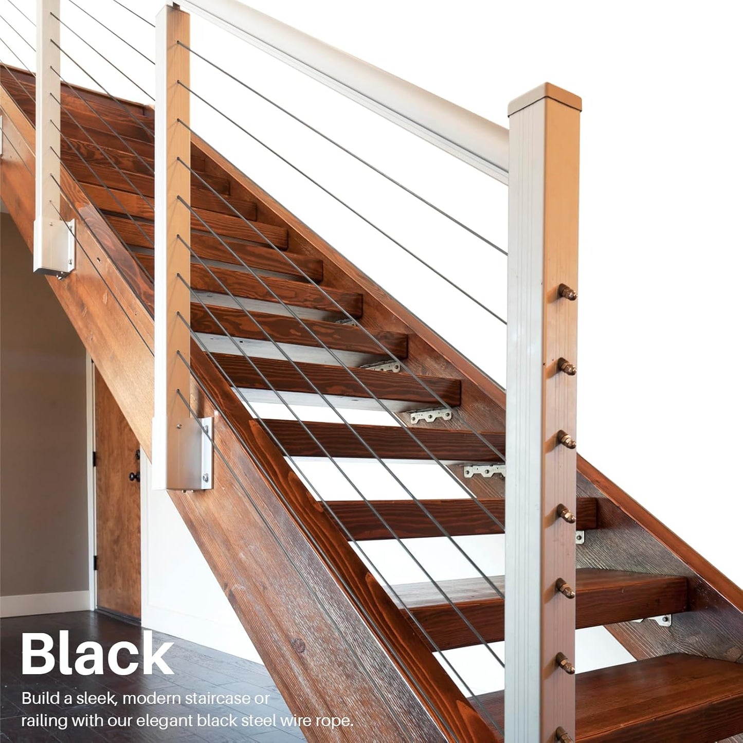 300FT 1/8" Black T316 Stainless Steel Cable, 7x7 Strands Construction, Black Wire Rope Aircraft Cable for Indoor, Outdoor, Deck Fence Railing, and DIY Balustrades