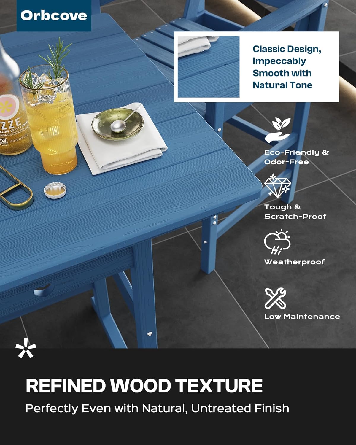 Adirondack Outdoor Bar Table, Durable HDPE Composite, Weather Resistant, Easy to Clean, Perfect for Backyard and Poolside Use, Navy Blue