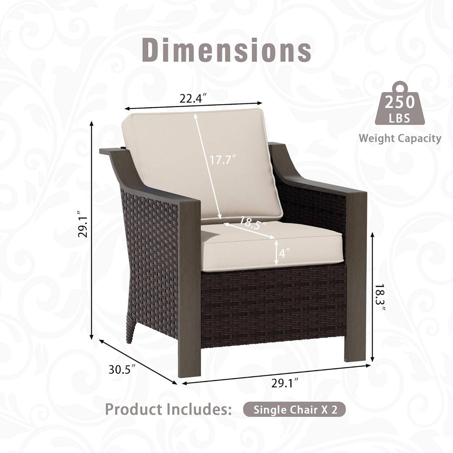 3 Piece Wicker Patio Conversation Set, All-Weather Use Outdoor Wicker Sofa with 2 PE Rattan Chair, Removable Water-Resistant Cushion, Ideal for Porch, Backyard, Balcony, Poolside, Beige