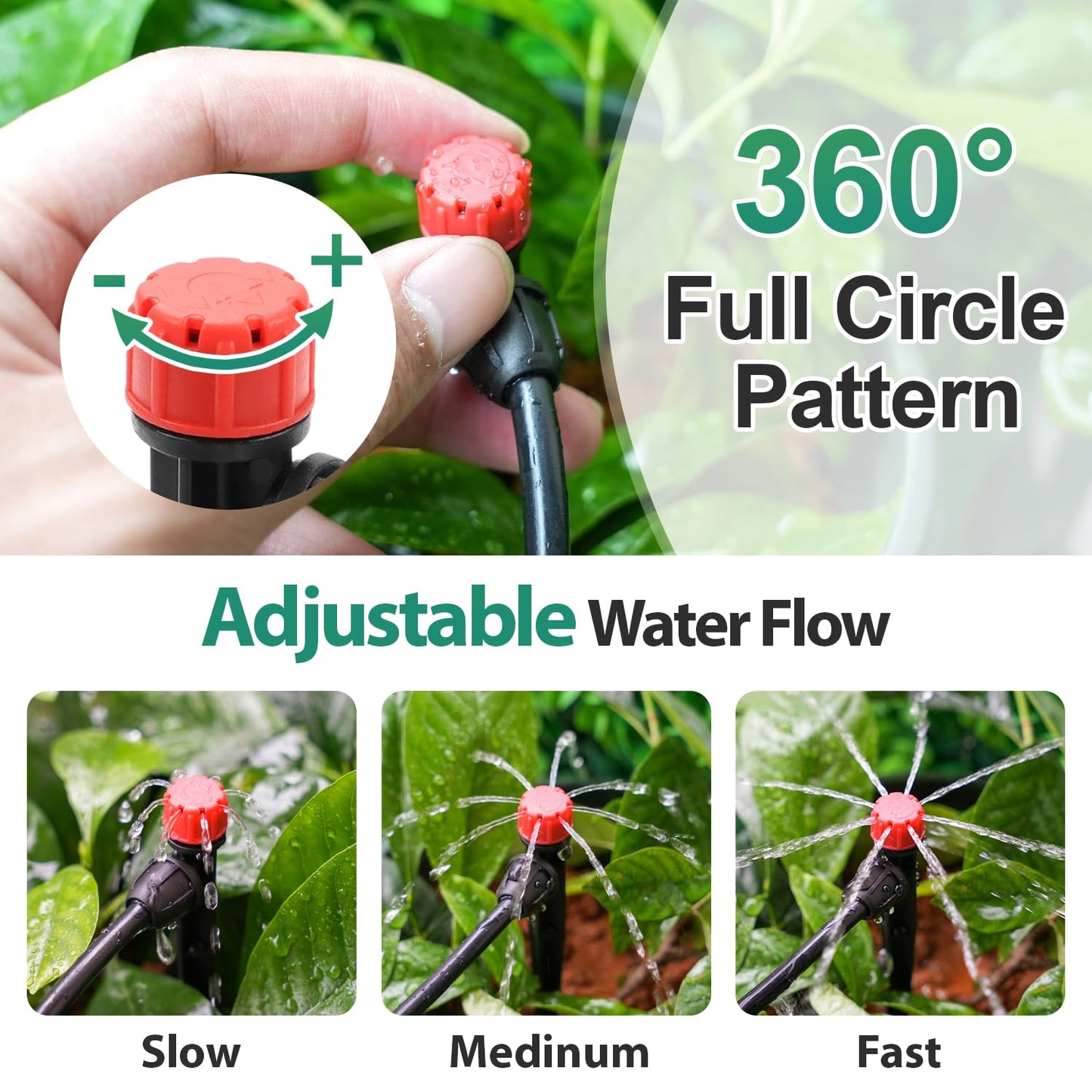 50 Pieces Drip Emitters for 1/4" Drip Irrigation Tubing, Adjustable 360 Degree Stream Drip Emitters with Stake 360° Full Circle 8 Hole Stream Emitters Garden Irrigation Micro Drippers