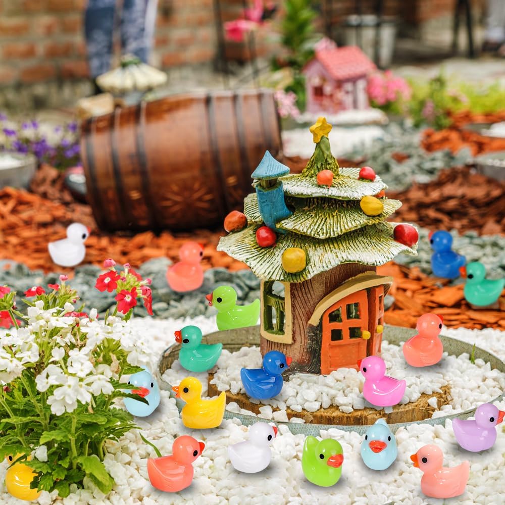 200pcs Tiny Ducks 10 Colors Little Duck Figures Mini Resin Ducks Plastic Small Miniature Ducks Bulk for Dollhouse Decor Micro Fairy Garden Landscape Aquarium Tiny Toys