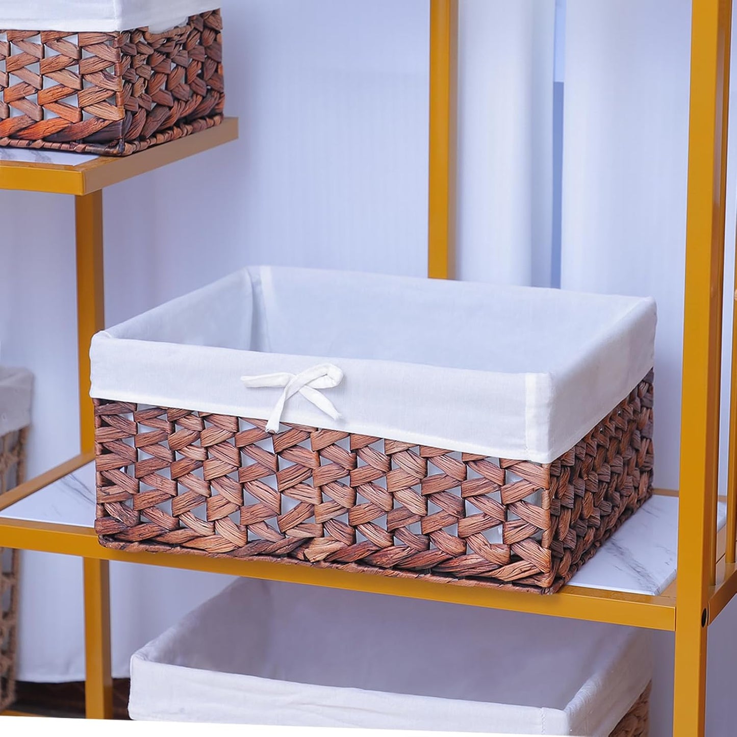 Rectangular Woven Seagrass Storage Bins with Handle,Kingwillow. (water hyacinth, Medium)