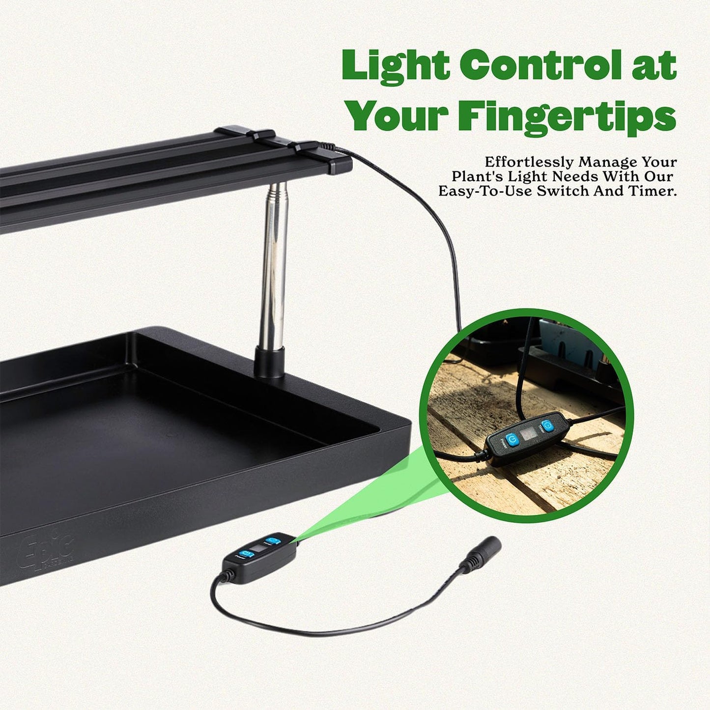 Epic Gardening Seed Starting Grow Light - Full-Spectrum LED with Adjustable Height & Integrated Tray for Indoor Seedlings | Energy-Efficient, Long-Lasting Light with Timer (Standard)