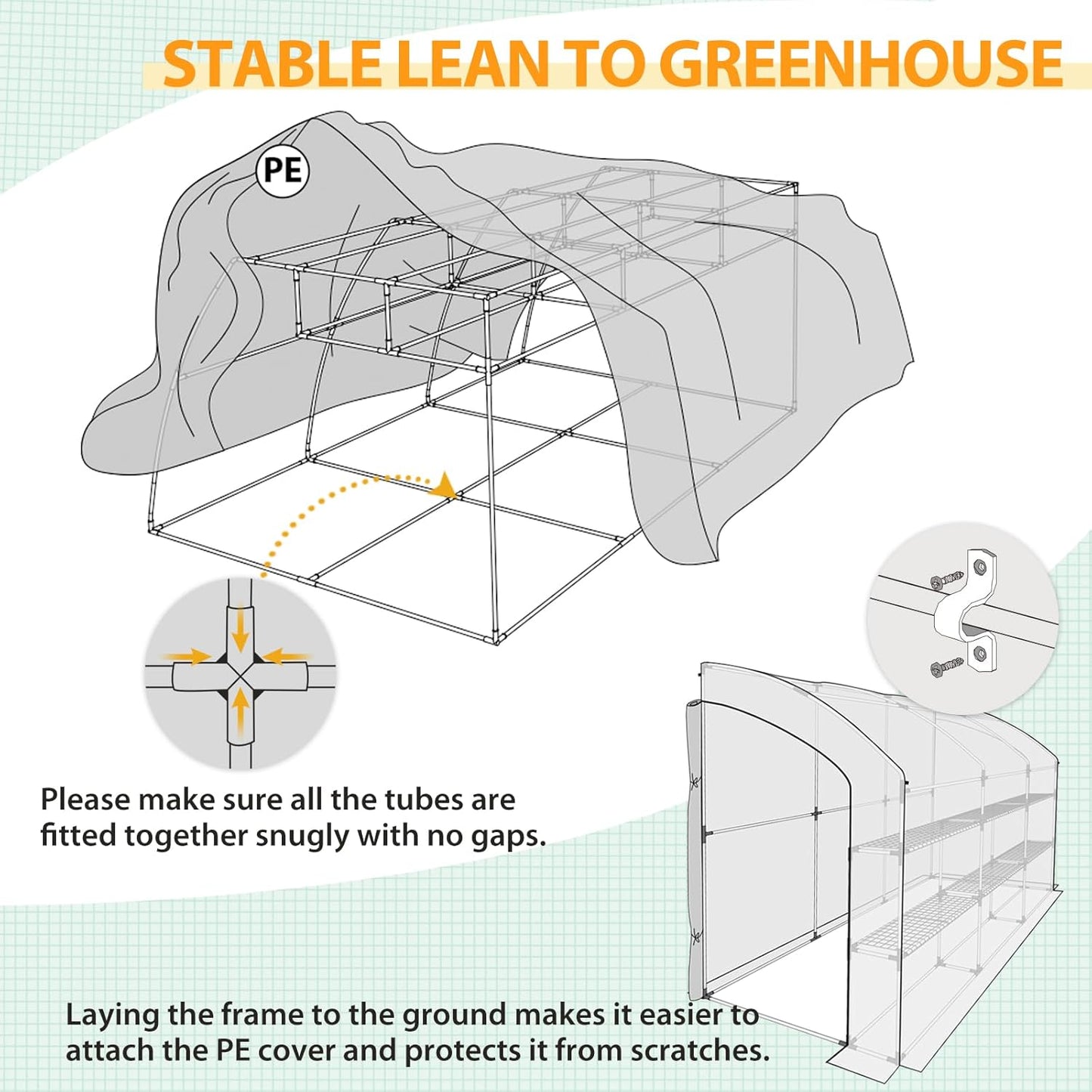 EAGLE PEAK 3 Tier Lean to Portable Greenhouse, Heavy-Duty Indoor & Outdoor Garden with Wire Shelves, 2 Roll-Up Zipper Doors, Easy Assembly, 120"x60"x84" Clear/Green PE Cover