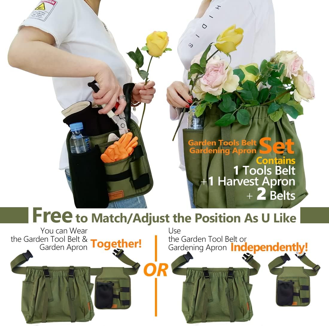 Gardening Apron Tool Belt Set - Apron With Pockets for Women, Garden Tool Belt, Great Gifts for Gardeners