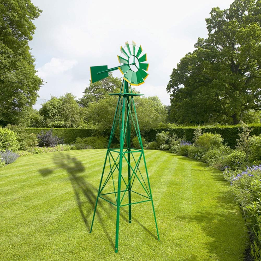 Garden Windmill for Yard Decor, 8 ft Tall Metal Windmill with Spinning Blades, Weather-Resistant Outdoor Windmill for Lawn, Farmhouse, Rustic & Farm Decor,Green