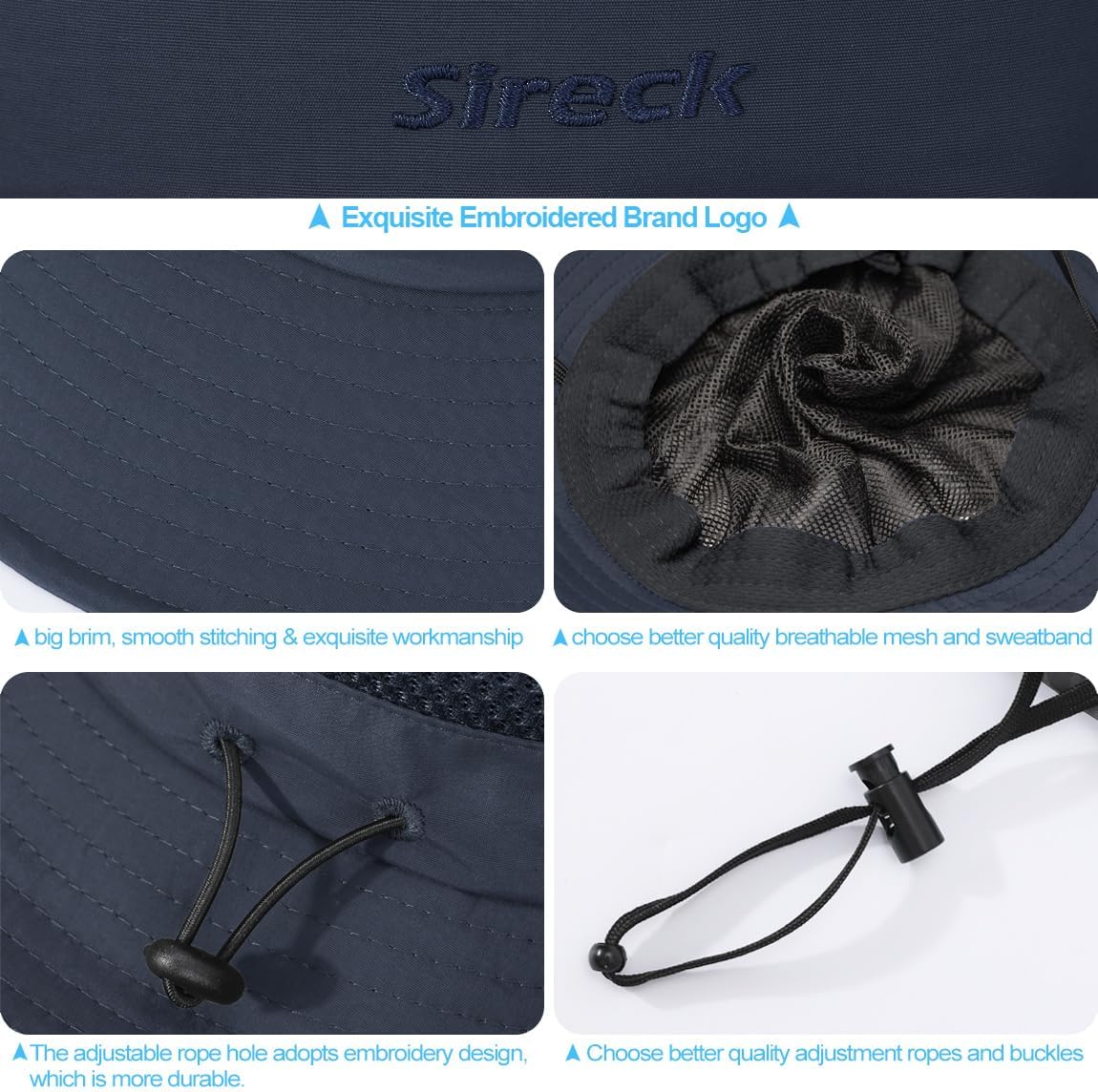 Fishing Hat, UPF50+ Wide Brim Sun Hat for Men Women, UV Protection Hiking Beach Bucket Hats Summer Safari Hat