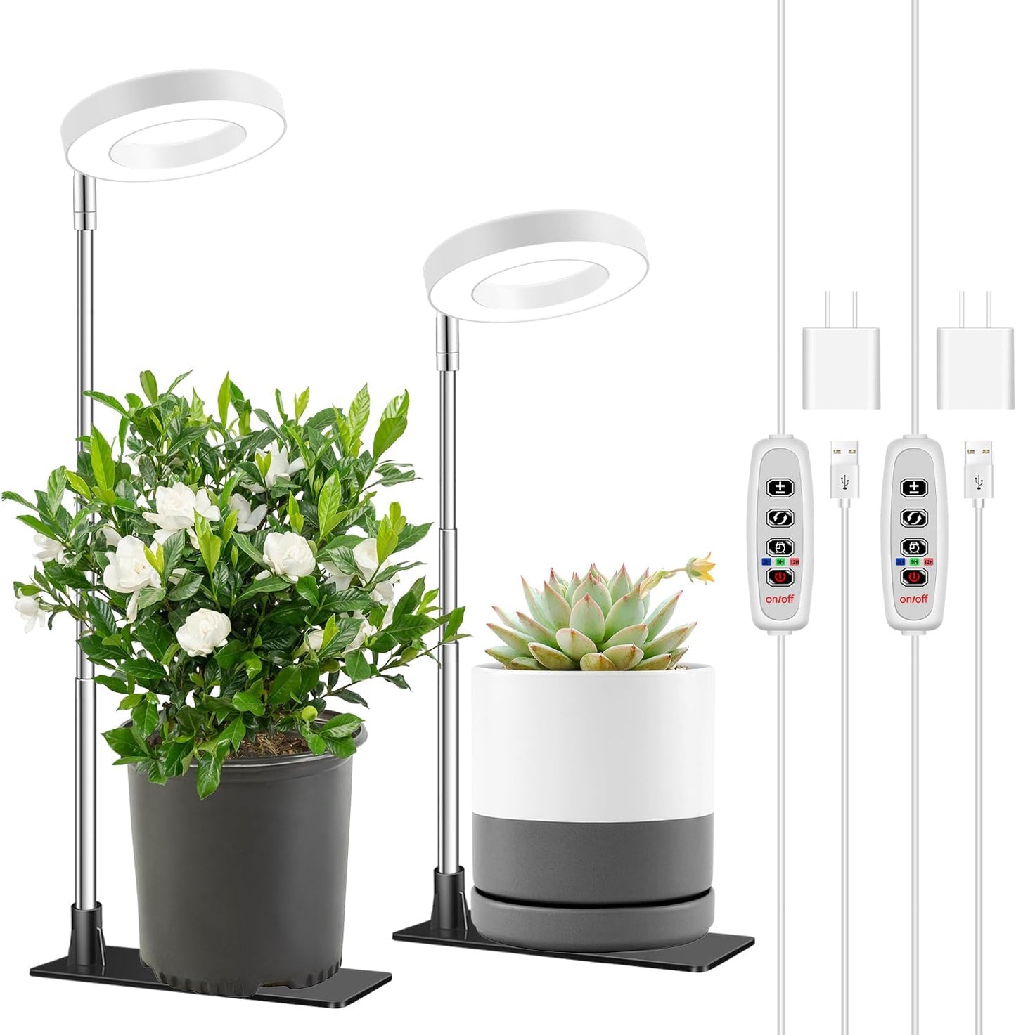Grow Lights for Indoor Plants,Full Spectrum Plant Lights for Indoor Growing with with 3/9/12H Timer, 3 Color Modes, 10 Brightness, 6.5"-26" Height Adjustable Small Grow Light, 2 Pack(3.4in)