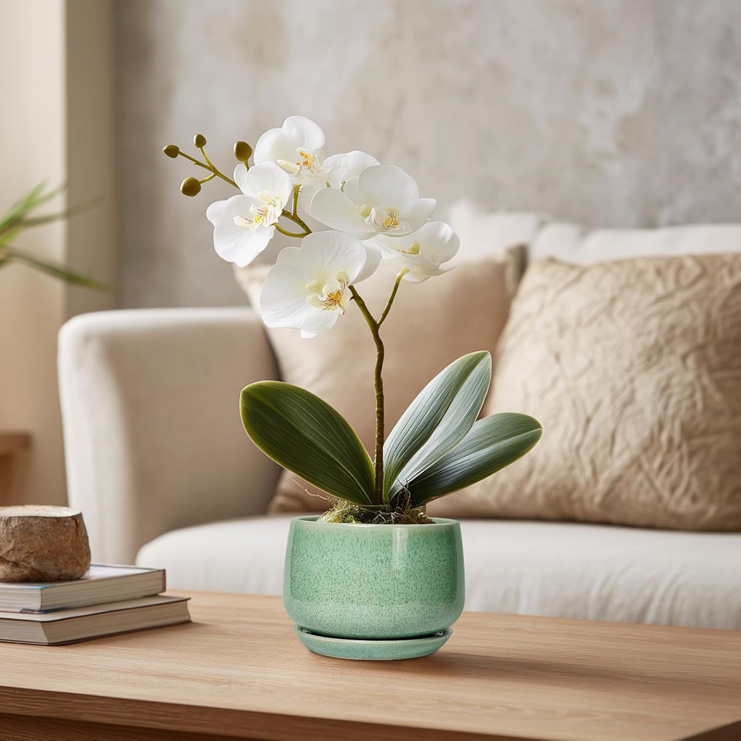 G EPGardening Ceramic Plant Pot - 4 inch Plant Pots with Drainage Hole & Saucer, Small Pots for Plant Indoor Outdoor, Modern Round Planter, Decorative Flower Pot, Room Decor, House Warming Gift, Green