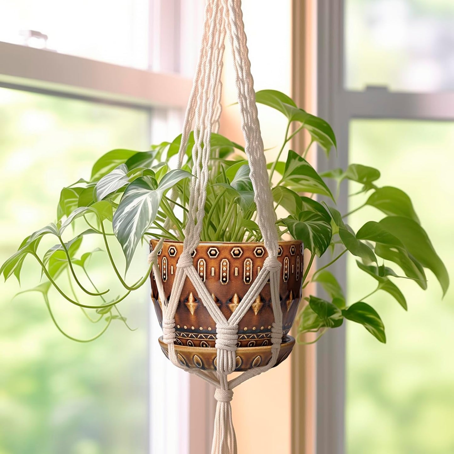 G EPGardening 5.5 Inch Plant Pot - Ceramic Planter for Indoor Outdoor Plants, Boho Round Indoor Flower Pot with Drainage Hole and Saucer, Housewarming Gifts, Garden Home Room Decor, Brown