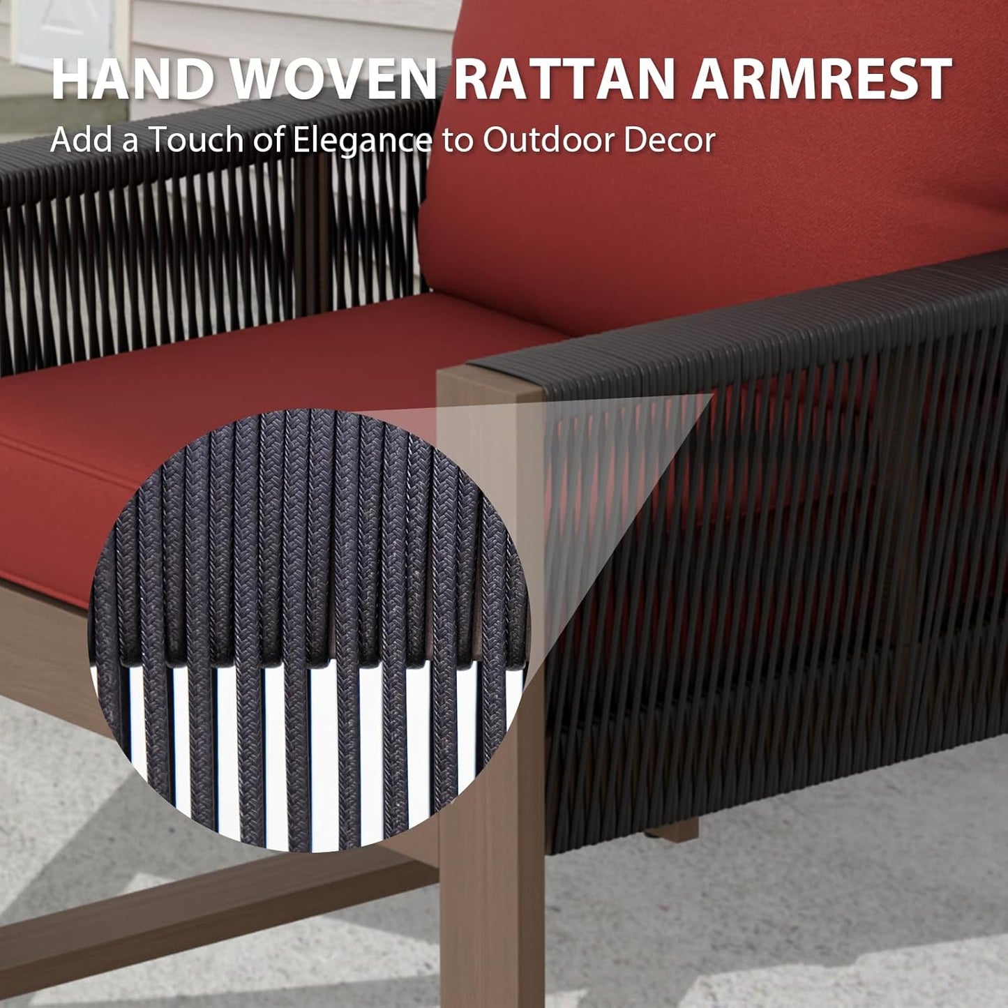 EAGLE PEAK Natural Wood Outdoor Patio Furniture, Cedar Furniture, Conversation Set, Outdoor Seating for Deck Patio Porch, Sofa 2 Chairs & Coffee Table, 4 Pieces, Brown/Red