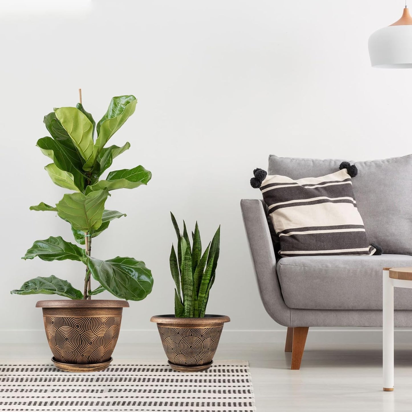 16 Inch Large Planter Pot for Plants Indoor Outdoor, 4 Pack Plastic Flower Pots with Drainage Hole & Tray, Modern Decorative Garden Pot with Saucer, Plant Container for House