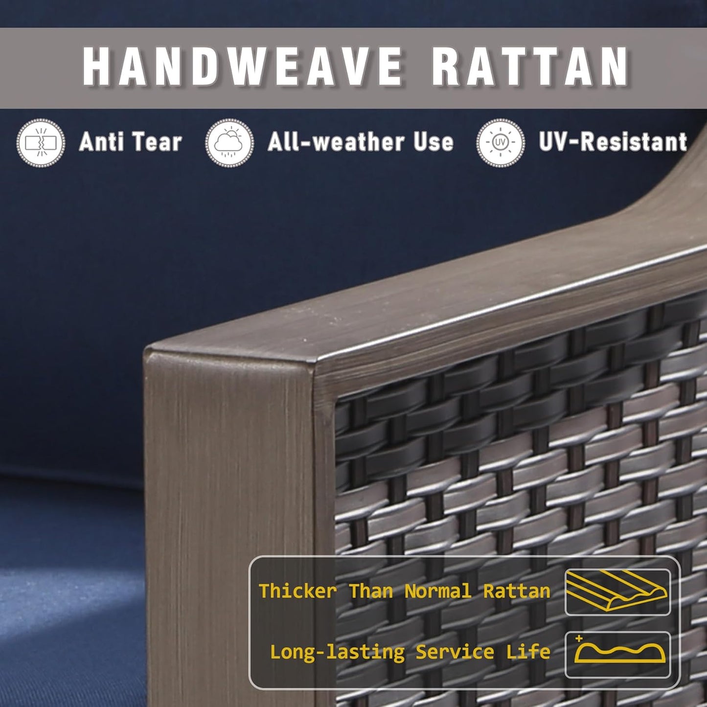 74 Inch Patio 3-Seater Sofa,PE Wicker Outdoor Lounge with Thick Removable Water-Resistant Cushions, Rust-Proof Steel Frame, 900LBS Capacity, Blue