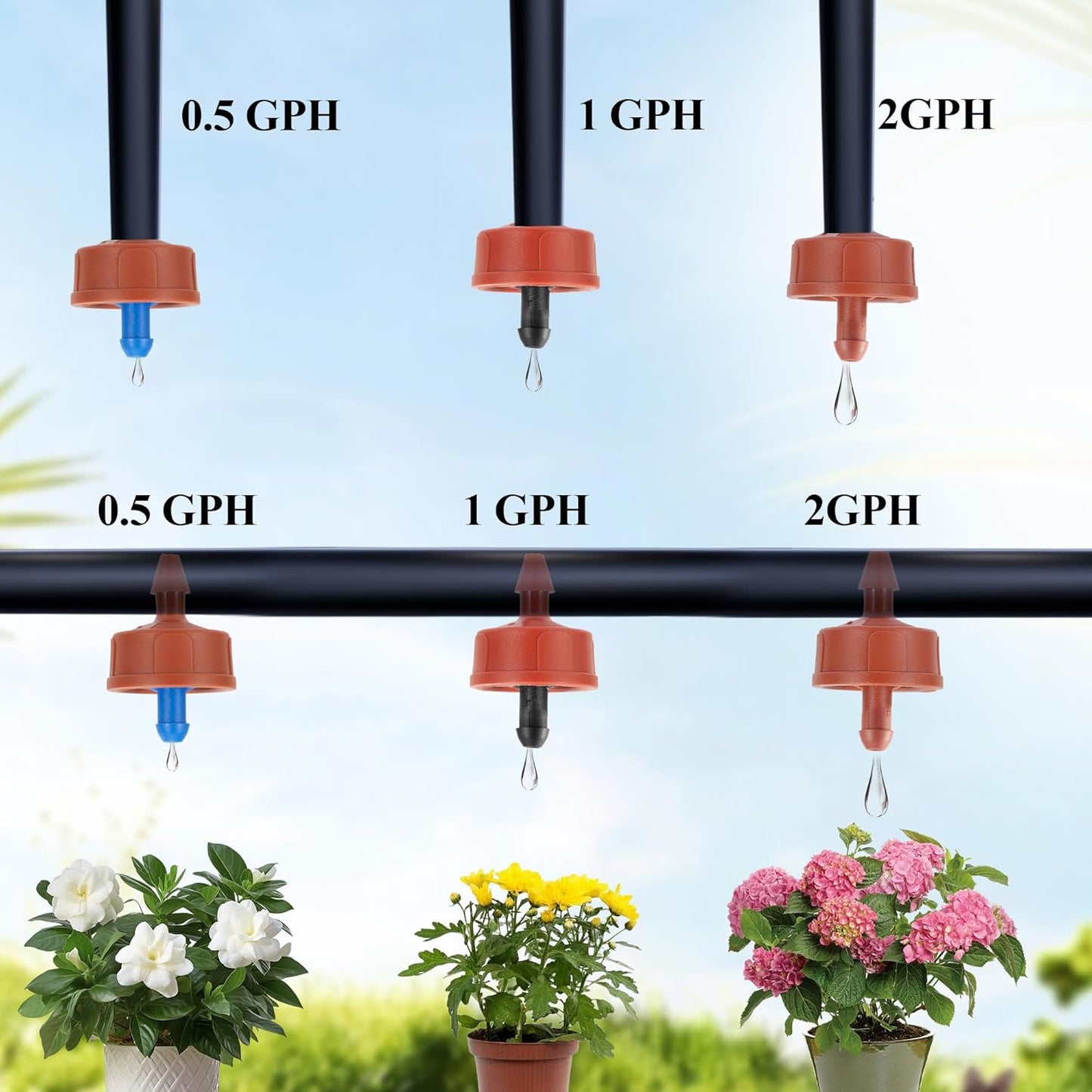 200Pcs 0.5 GPH Pressure Compensating Irrigation Spot Drippers,Constant Flow Barb Outlet Watering Dripper Emitters Heads Parts for 1/4 Inch Watering Tubing Line for Garden Pots Plant Irrigation Systems