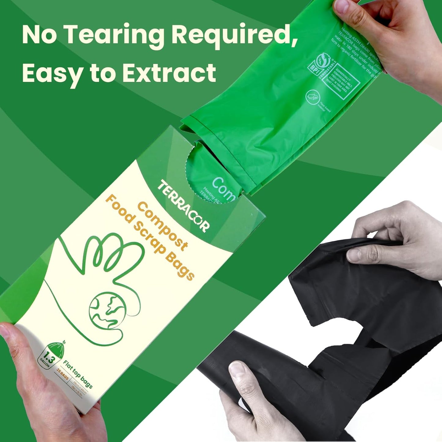 1.3 Gallon Compostable Trash Bags, 35 Bags Compost Bags for Countertop Bin, BPI Certified and Meet The ASTM D6400 Standard，Compostable Trash Bags in Dispenser Packs