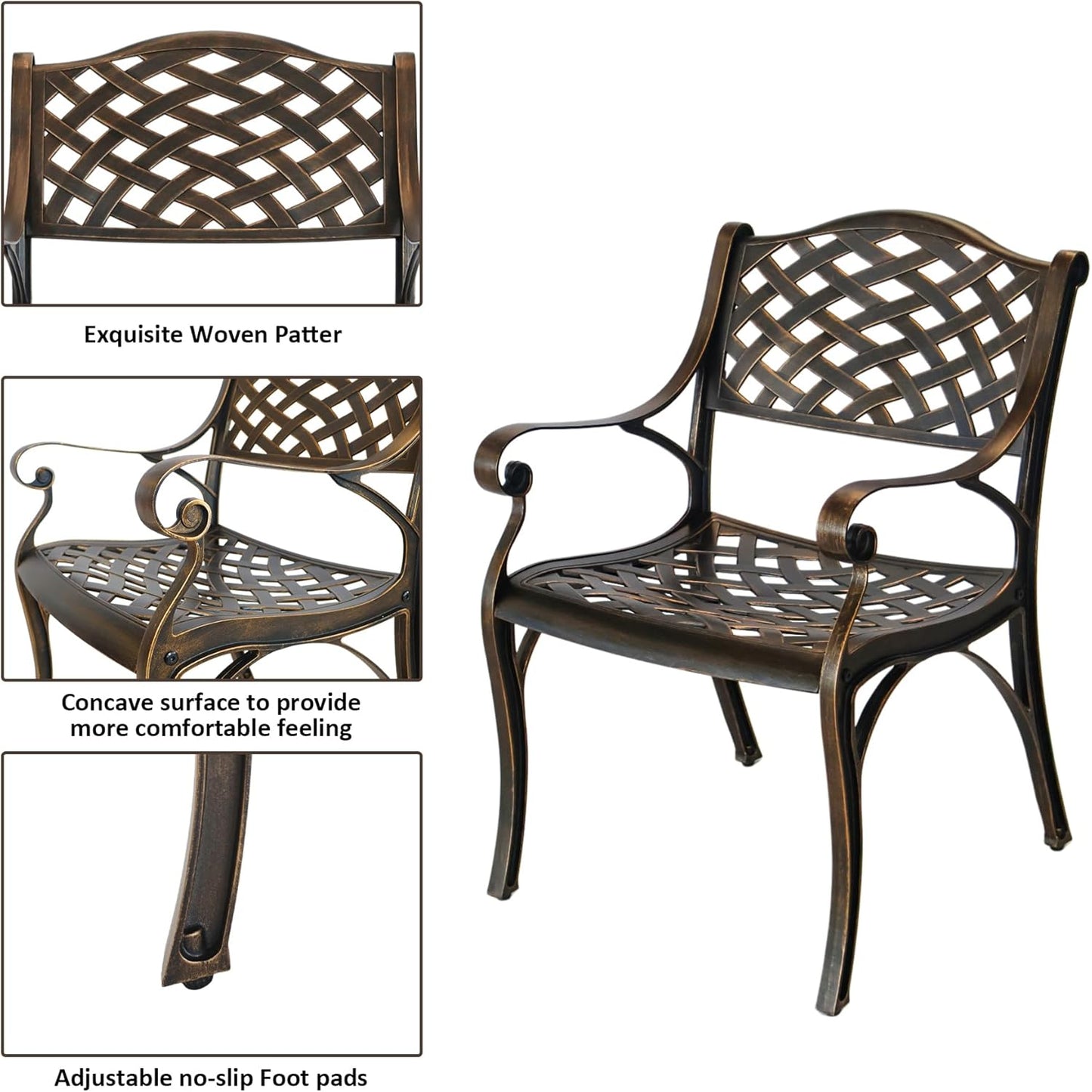 5 Piece Cast Aluminum Outdoor Dining Set, Outdoor Table and Chairs Set of 4, Patio Dining Set with 4 Chairs and 42" Round Table, Patio Conversation Set with 1.97" Umbrella Hole